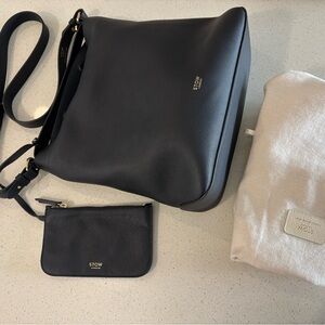 Stow Black Leather Shoulder Bag